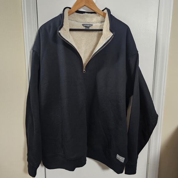 Eddie Bauer Pullover Mens 2XL Black Sherpa Fleece Lined 1/4 Zip Outdoor Warm - Picture 1 of 5